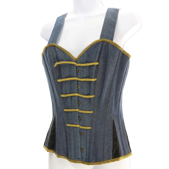 Denim Corset Top with Gold Trim